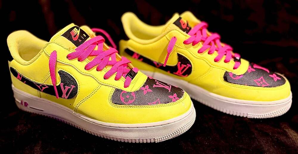 Nike Air Force 1 Low Custom Louis Vuitton Monogram Neon Yellow Pink